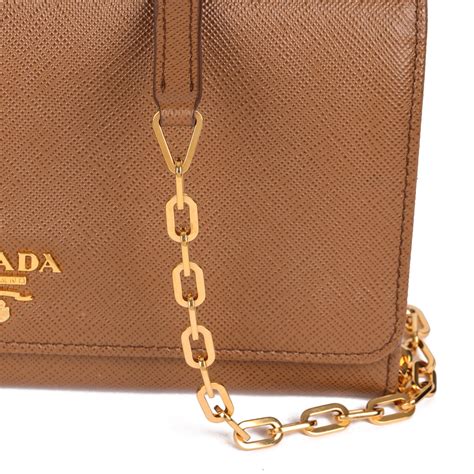 prada saffiano chain wallet cannella|prada wallets women on sale.